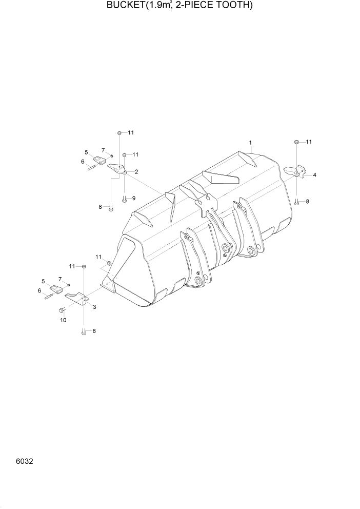 Схема запчастей Hyundai HL740-3ATM - PAGE 6032 BUCKET(1.9M3, 2-PIECE TOOTH) РАБОЧЕЕ ОБОРУДОВАНИЕ