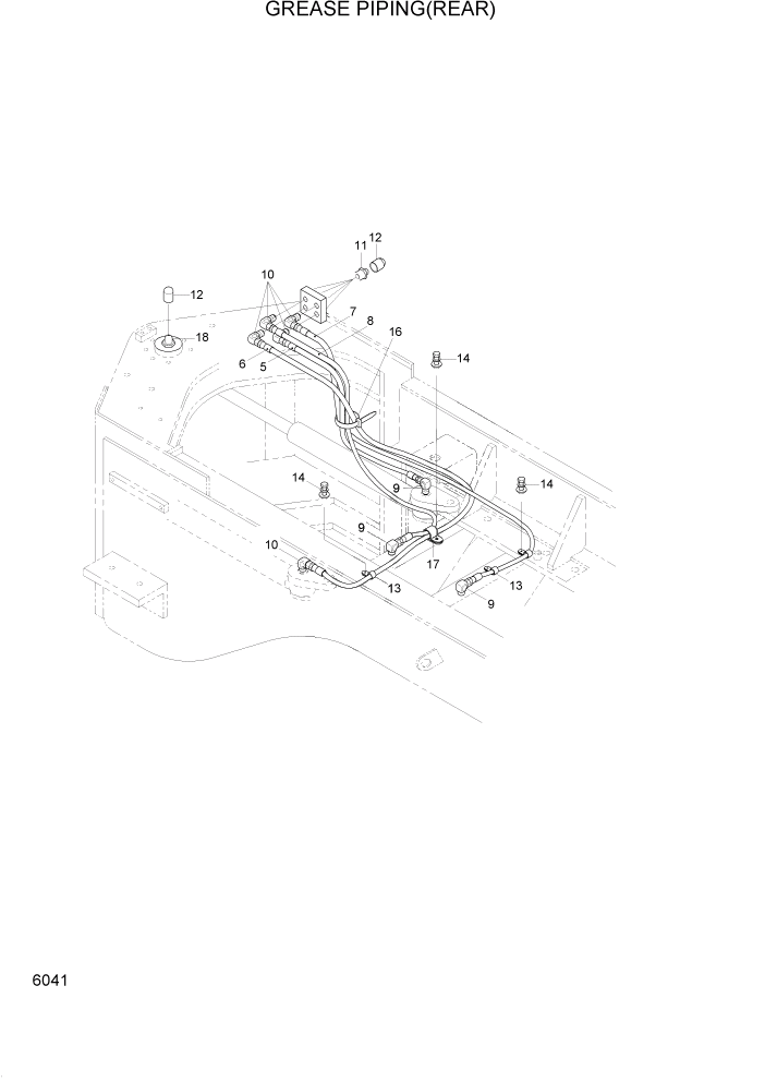Схема запчастей Hyundai HL740-3ATM - PAGE 6041 GREASE PIPING(REAR) РАБОЧЕЕ ОБОРУДОВАНИЕ