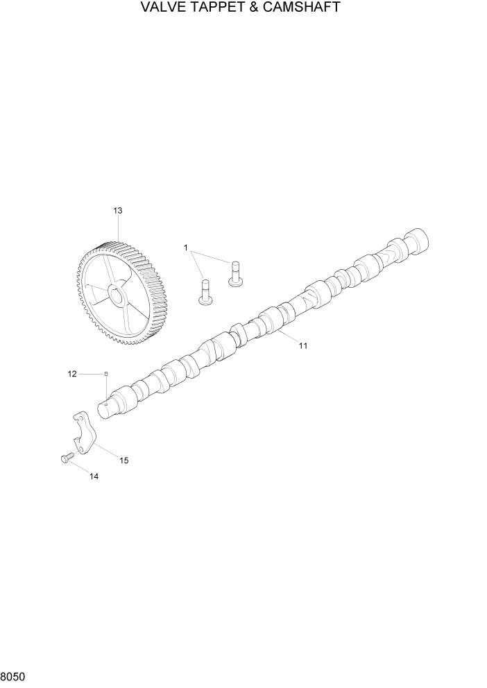 Схема запчастей Hyundai HL740-3ATM - PAGE 8050 VALVE TAPPET & CAMSHAFT ДВИГАТЕЛЬ БАЗА