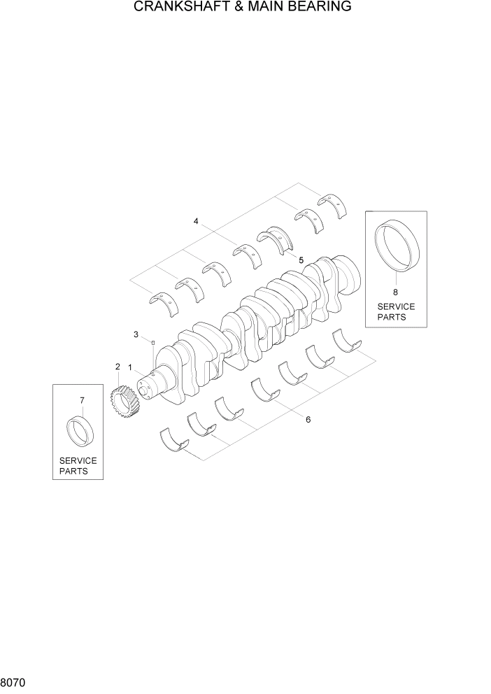 Схема запчастей Hyundai HL740-3ATM - PAGE 8070 CRANKSHAFT & MAIN BEARING ДВИГАТЕЛЬ БАЗА