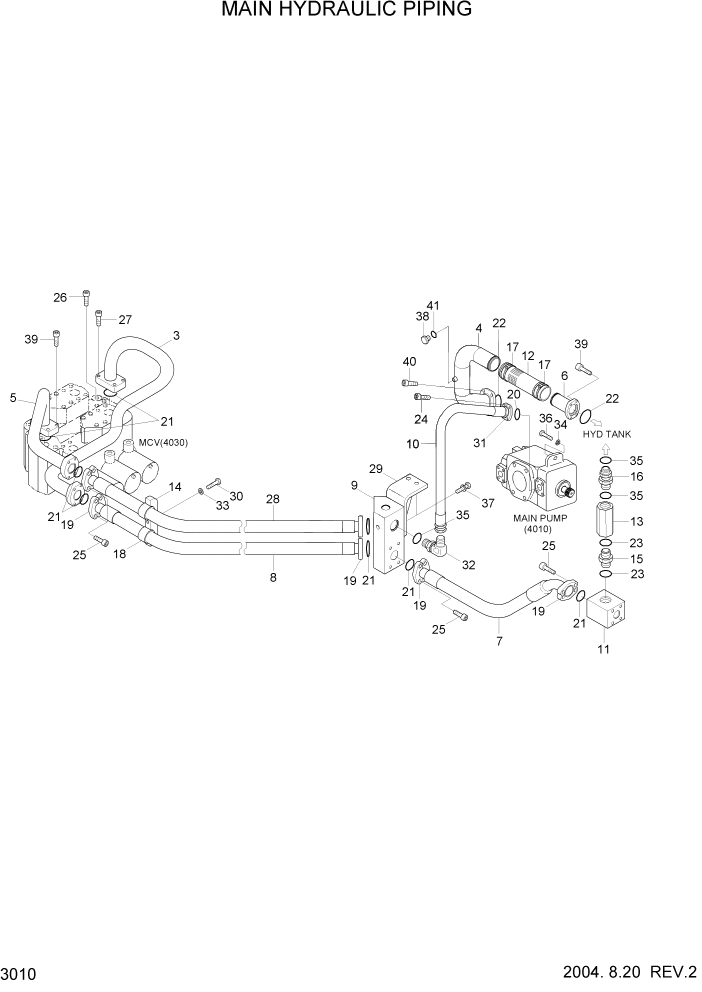 Схема запчастей Hyundai HL7803A - PAGE 3010 MAIN HYDRAULIC PIPING ГИДРАВЛИЧЕСКАЯ СИСТЕМА