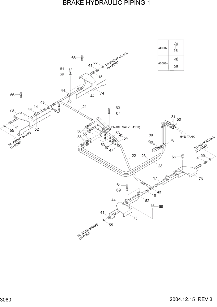 Схема запчастей Hyundai HL7803A - PAGE 3080 BRAKE HYDRAULIC PIPING 1 ГИДРАВЛИЧЕСКАЯ СИСТЕМА