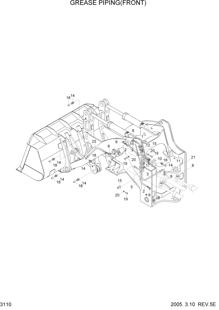Схема запчастей Hyundai HL7803A - PAGE 3110 GREASE PIPING(FRONT) ГИДРАВЛИЧЕСКАЯ СИСТЕМА