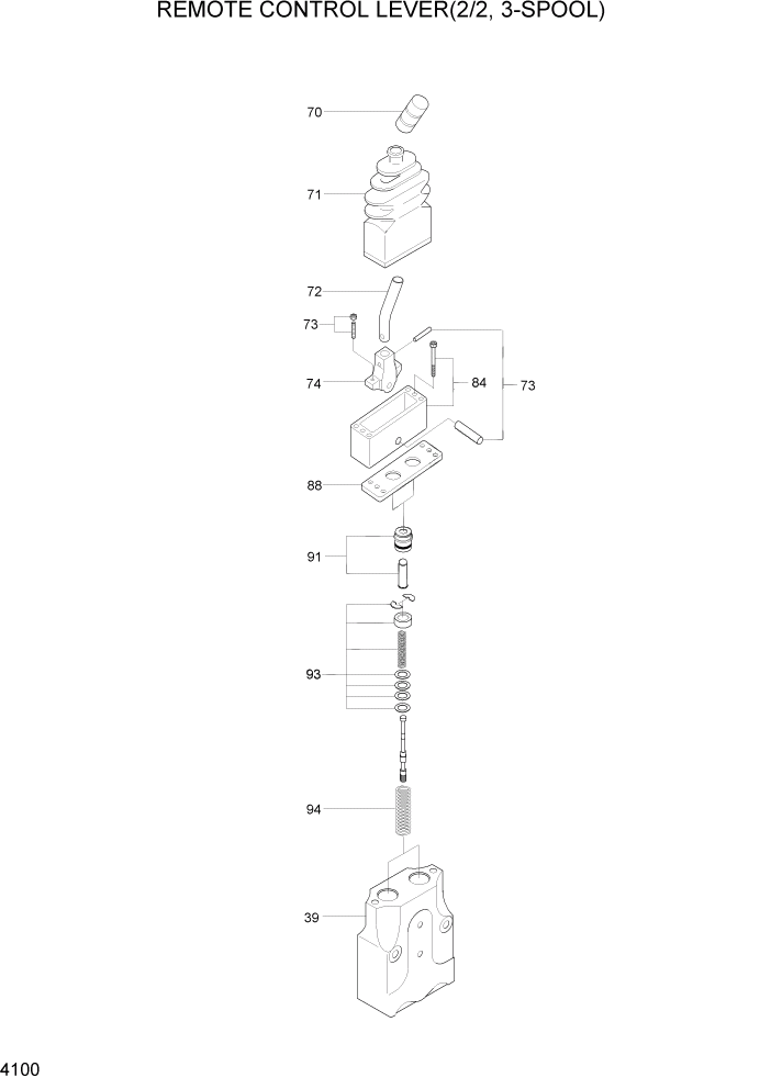 Схема запчастей Hyundai HL7803A - PAGE 4100 REMOTE CONTROL LEVER(2/2, 3-SPOOL) ГИДРАВЛИЧЕСКИЕ КОМПОНЕНТЫ