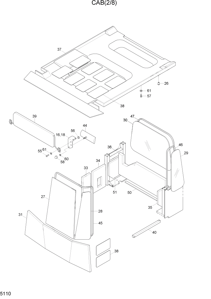 Схема запчастей Hyundai HL7803A - PAGE 5110 CAB(2/8) СТРУКТУРА