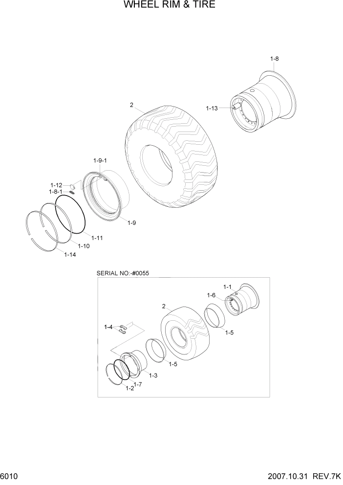 Схема запчастей Hyundai HL7803A - PAGE 6010 WHEEL RIM & TIRE СИЛОВАЯ СИСТЕМА