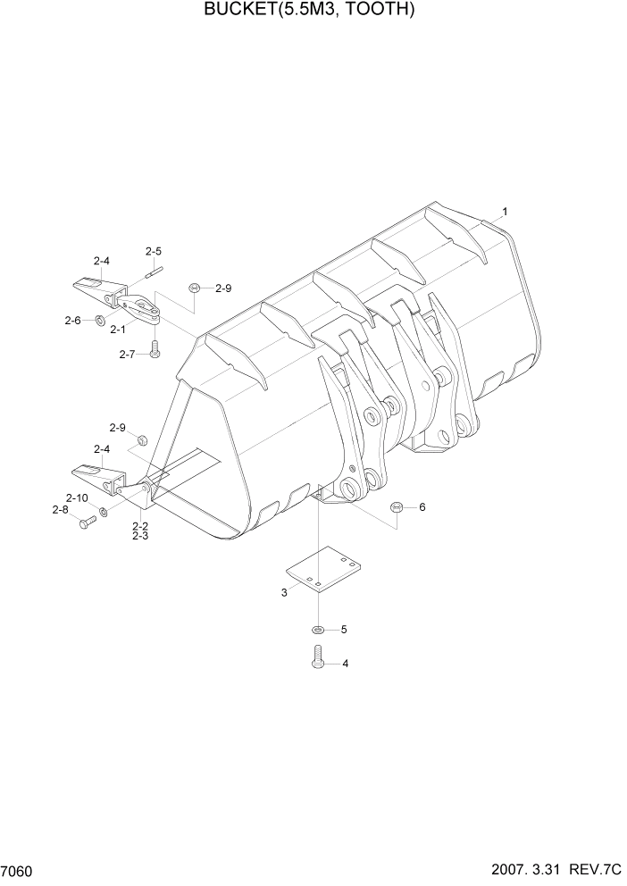 Схема запчастей Hyundai HL7803A - PAGE 7060 BUCKET(5.5M3, TOOTH) РАБОЧЕЕ ОБОРУДОВАНИЕ