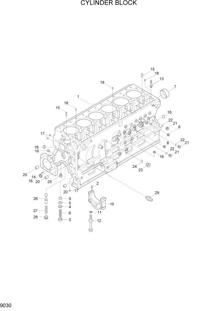 Схема запчастей Hyundai HL7803A - PAGE 9030 CYLINDER BLOCK ДВИГАТЕЛЬ БАЗА