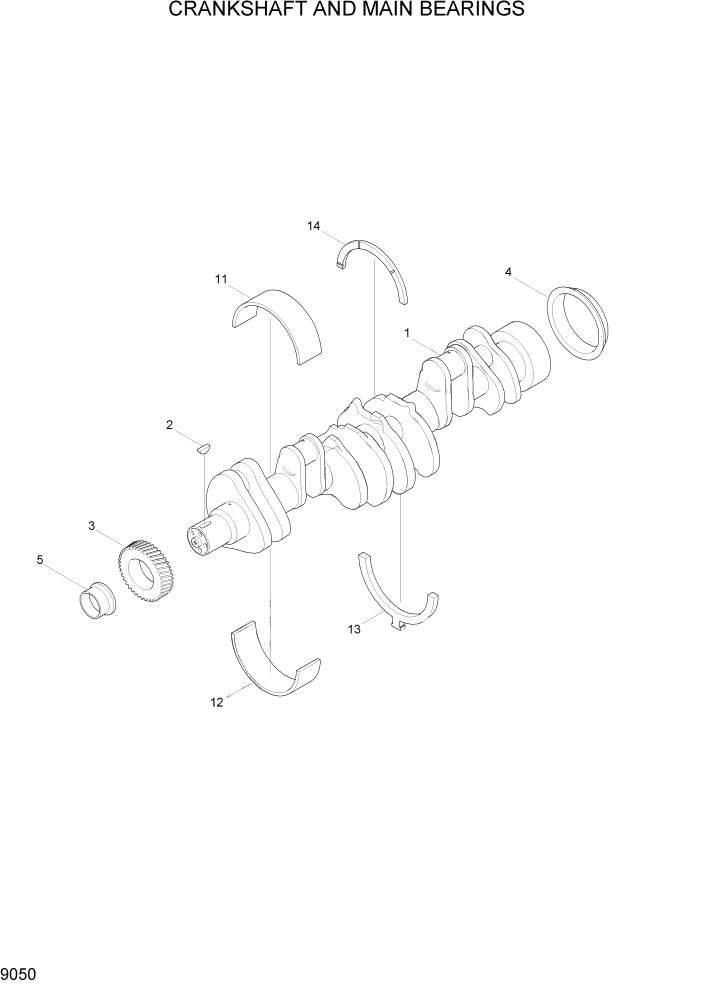 Схема запчастей Hyundai HL7803A - PAGE 9050 CRANKSHAFT AND MAIN BEARINGS ДВИГАТЕЛЬ БАЗА