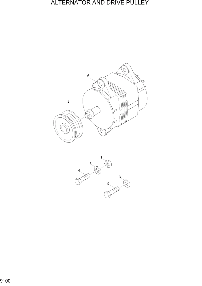 Схема запчастей Hyundai HL7803A - PAGE 9100 ALTERNATOR AND DRIVE PULLEY ДВИГАТЕЛЬ БАЗА