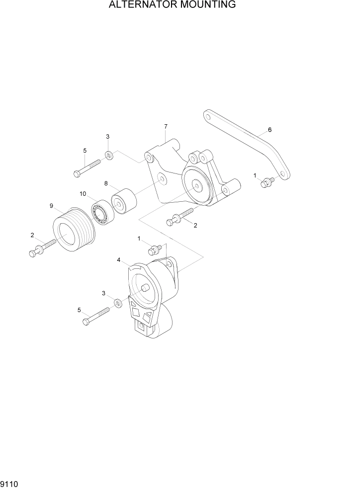 Схема запчастей Hyundai HL7803A - PAGE 9110 ALTERNATOR MOUNTING ДВИГАТЕЛЬ БАЗА