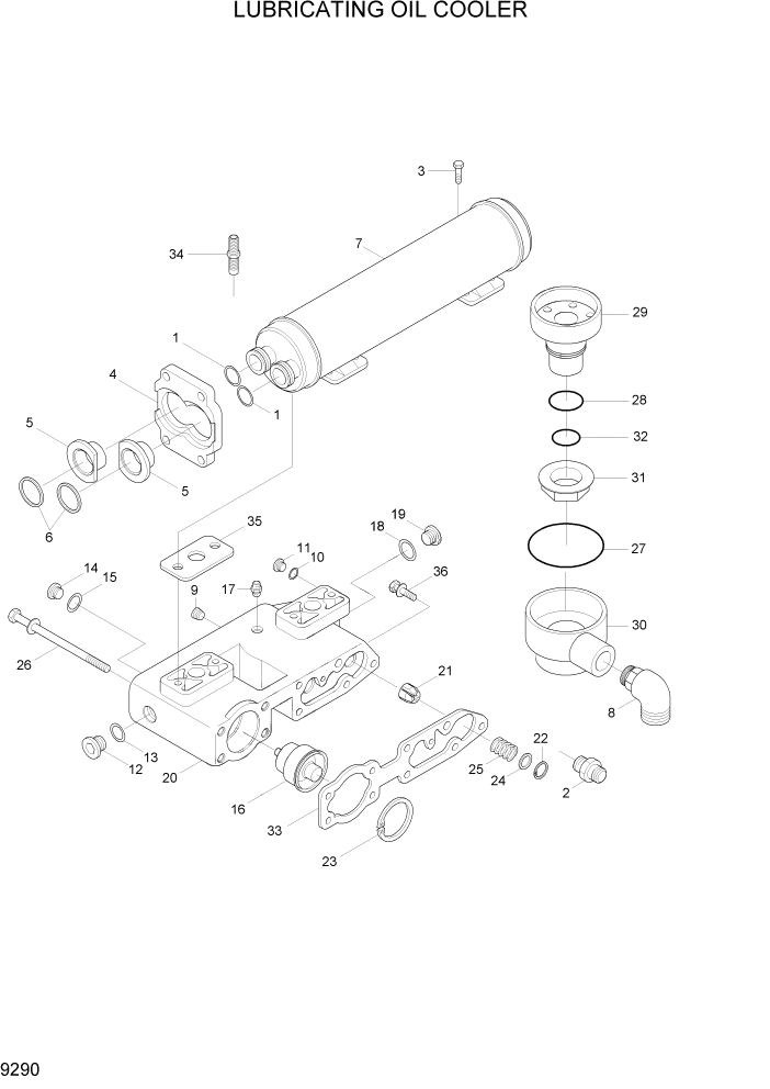 Схема запчастей Hyundai HL7803A - PAGE 9290 LUBRICATING OIL COOLER ДВИГАТЕЛЬ БАЗА
