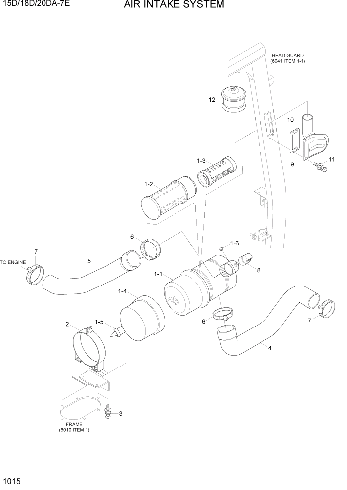 Схема запчастей Hyundai 15D/18D/20DA-7E - PAGE 1015 AIR INTAKE SYSTEM СИСТЕМА ДВИГАТЕЛЯ