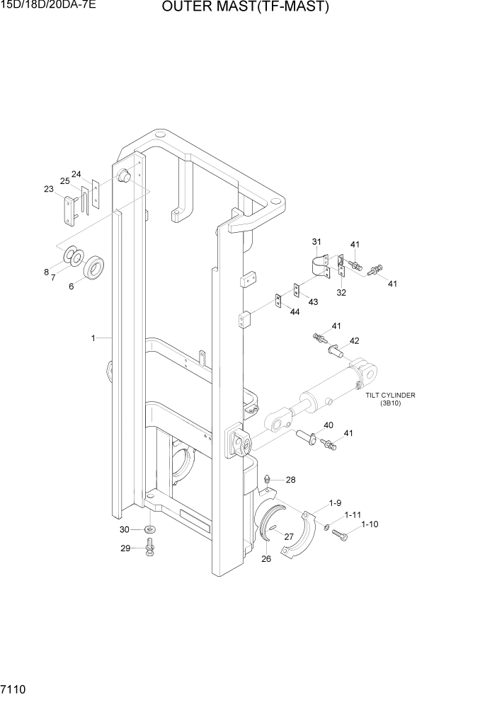 Схема запчастей Hyundai 15D/18D/20DA-7E - PAGE 7110 OUTER MAST(TF-MAST) РАБОЧЕЕ ОБОРУДОВАНИЕ
