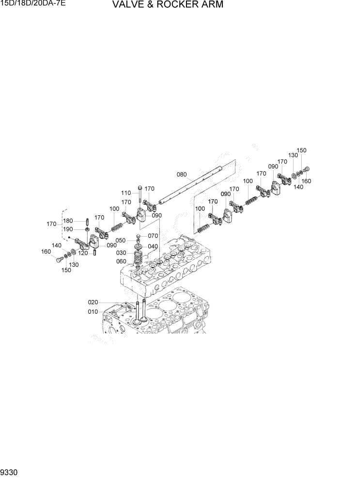 Схема запчастей Hyundai 15D/18D/20DA-7E - PAGE 9330 VALVE & ROCKER ARM ДВИГАТЕЛЬ БАЗА