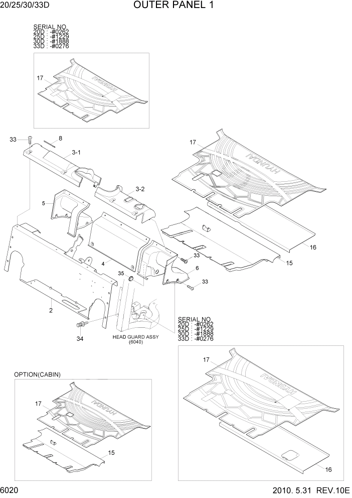 Схема запчастей Hyundai 20/25/30/33D-7 - PAGE 6020 OUTER PANEL 1 СТРУКТУРА