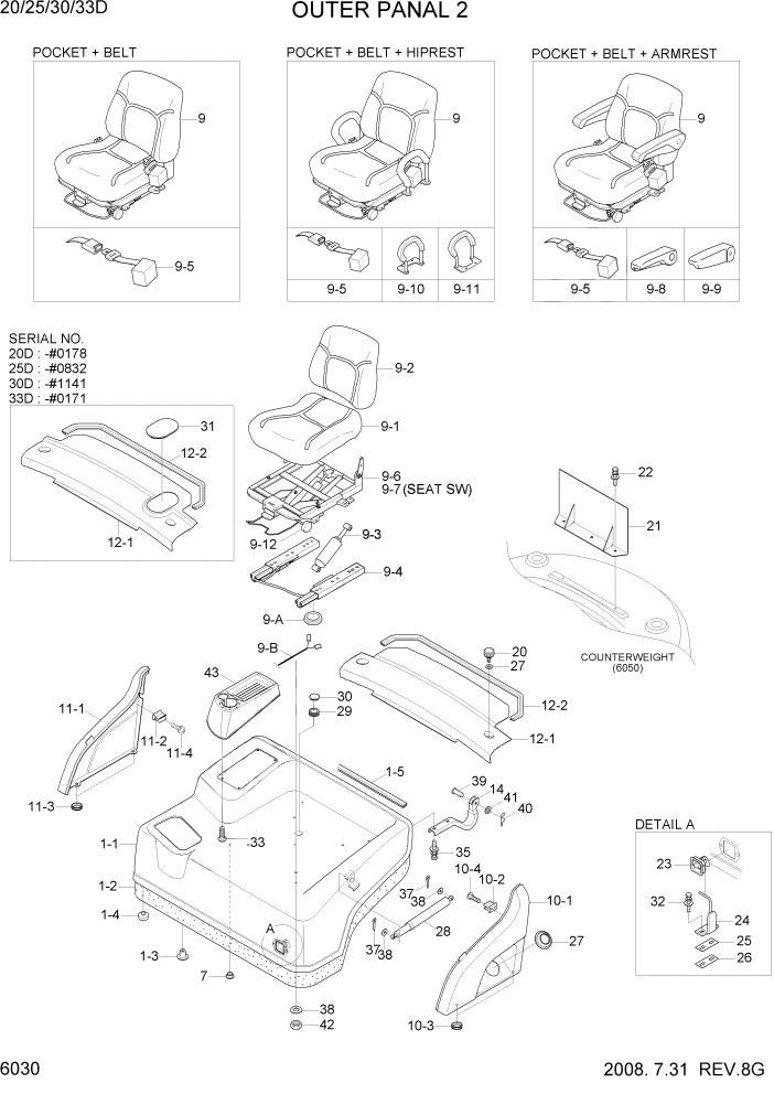 Схема запчастей Hyundai 20/25/30/33D-7 - PAGE 6030 OUTER PANEL 2 СТРУКТУРА