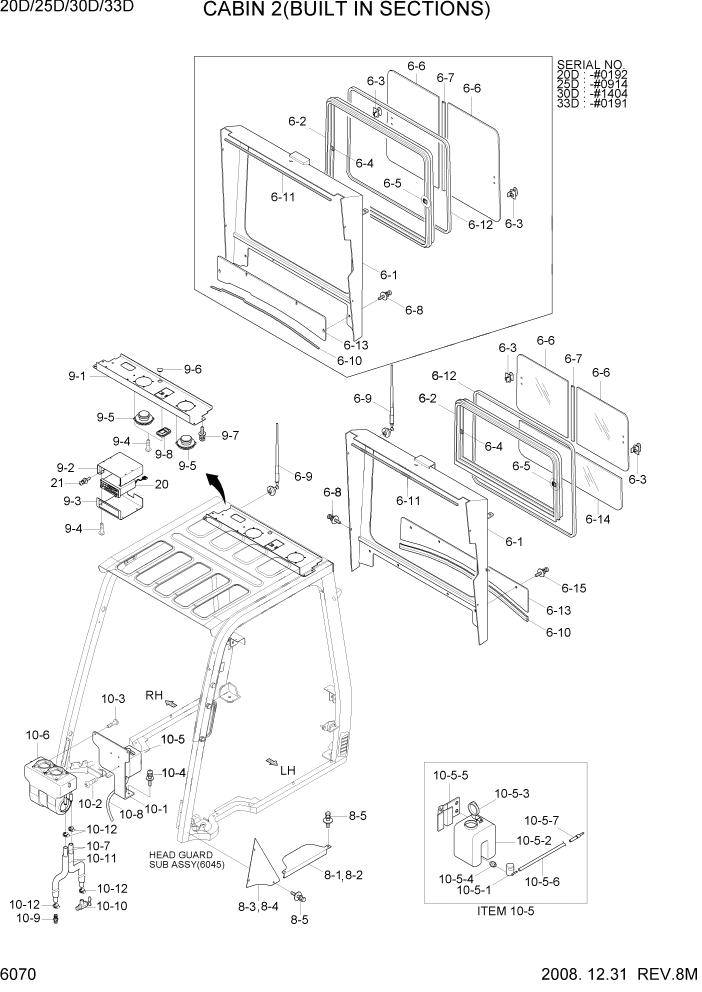 Схема запчастей Hyundai 20/25/30/33D-7 - PAGE 6070 CABIN 2(BUILT IN SECTIONS) СТРУКТУРА