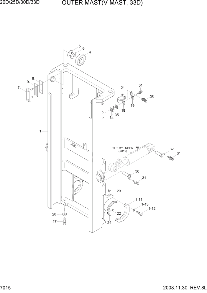 Схема запчастей Hyundai 20/25/30/33D-7 - PAGE 7015 OUTER MAST(V-MAST, 33D) РАБОЧЕЕ ОБОРУДОВАНИЕ