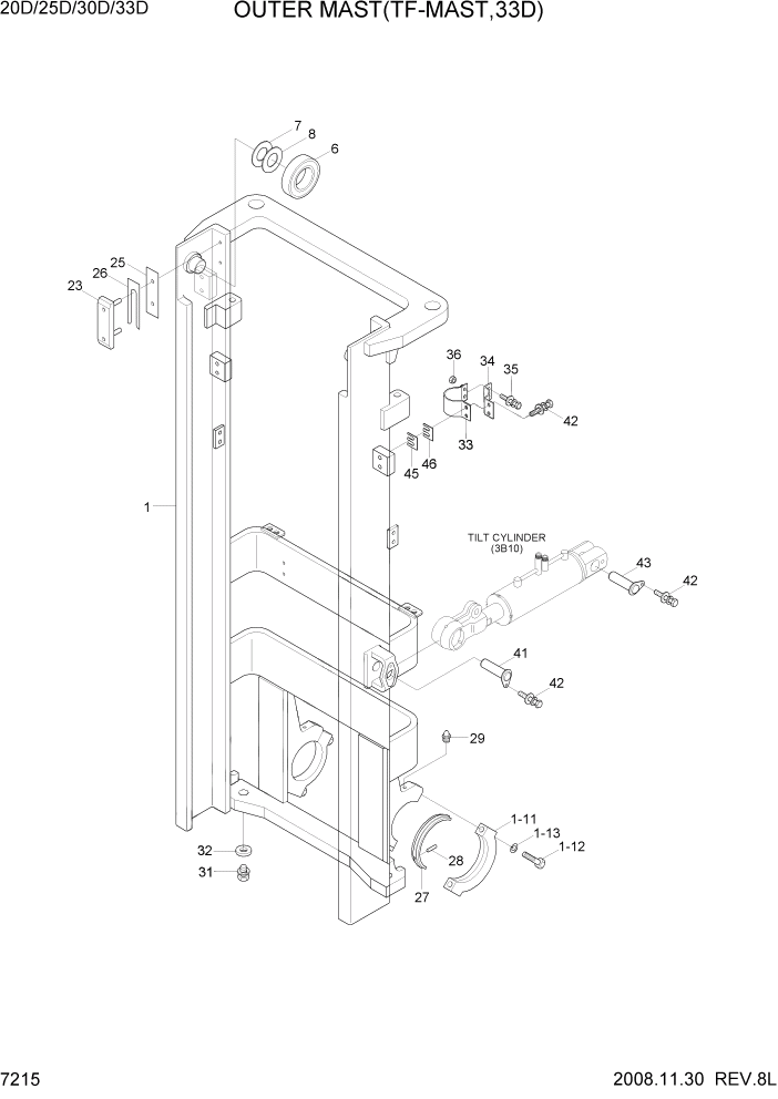 Схема запчастей Hyundai 20/25/30/33D-7 - PAGE 7215 OUTER MAST(TF-MAST, 33D) РАБОЧЕЕ ОБОРУДОВАНИЕ