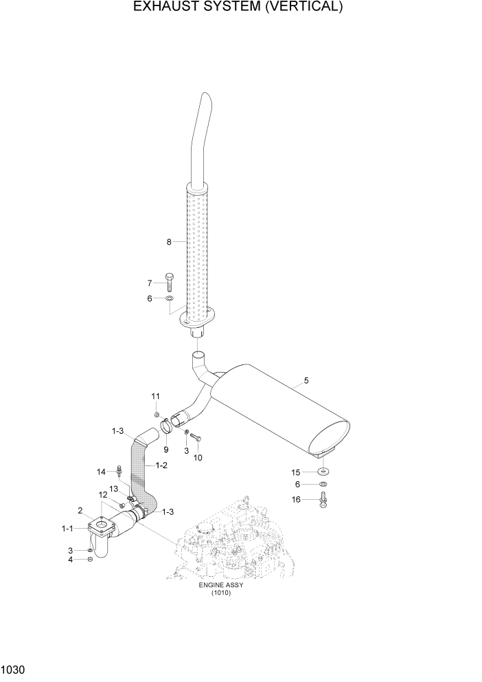 Схема запчастей Hyundai 20/25/30/33D-7E - PAGE 1030 EXHAUST SYSTEM(VERTICAL) СИСТЕМА ДВИГАТЕЛЯ