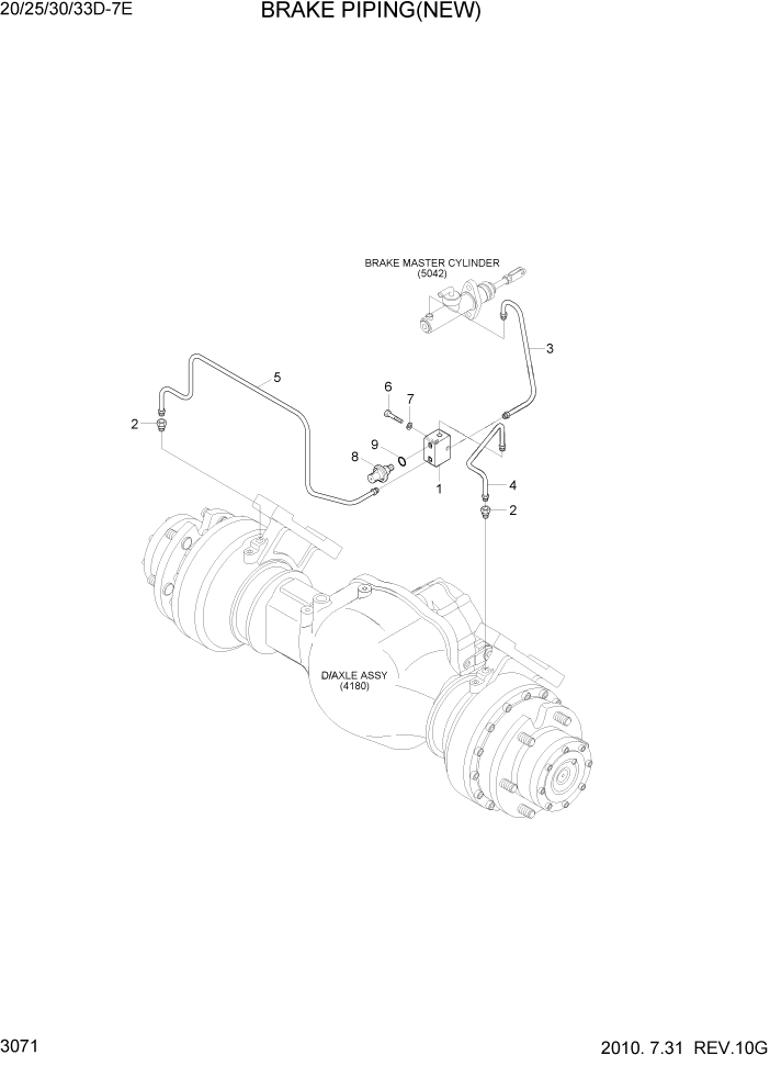 Схема запчастей Hyundai 20/25/30/33D-7E - PAGE 3071 BRAKE PIPING(NEW) ГИДРАВЛИЧЕСКАЯ СИСТЕМА