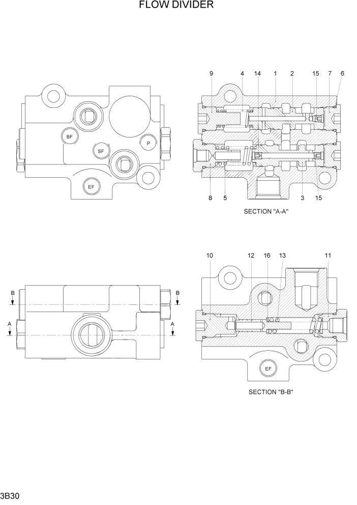 Схема запчастей Hyundai 20/25/30/33D-7E - PAGE 3B30 FLOW DIVIDER ГИДРАВЛИЧЕСКАЯ СИСТЕМА