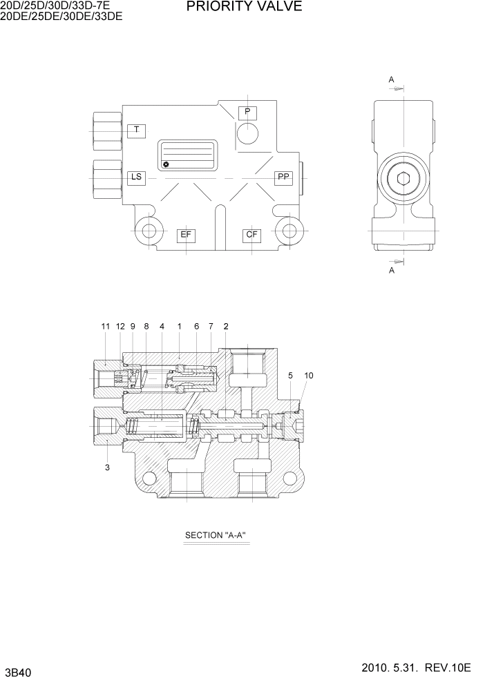 Схема запчастей Hyundai 20/25/30/33D-7E - PAGE 3B40 PRIORITY VALVE ГИДРАВЛИЧЕСКАЯ СИСТЕМА