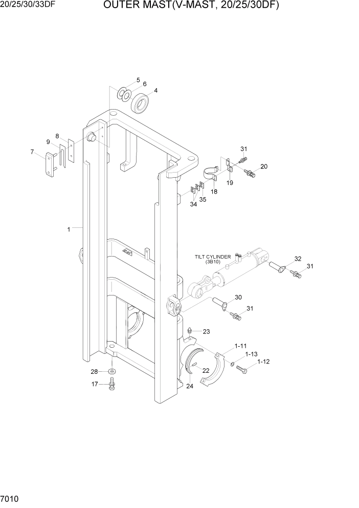 Схема запчастей Hyundai 20/25/30/33DF - PAGE 7010 OUTER MAST(V-MAST, 20/25/30DF) РАБОЧЕЕ ОБОРУДОВАНИЕ
