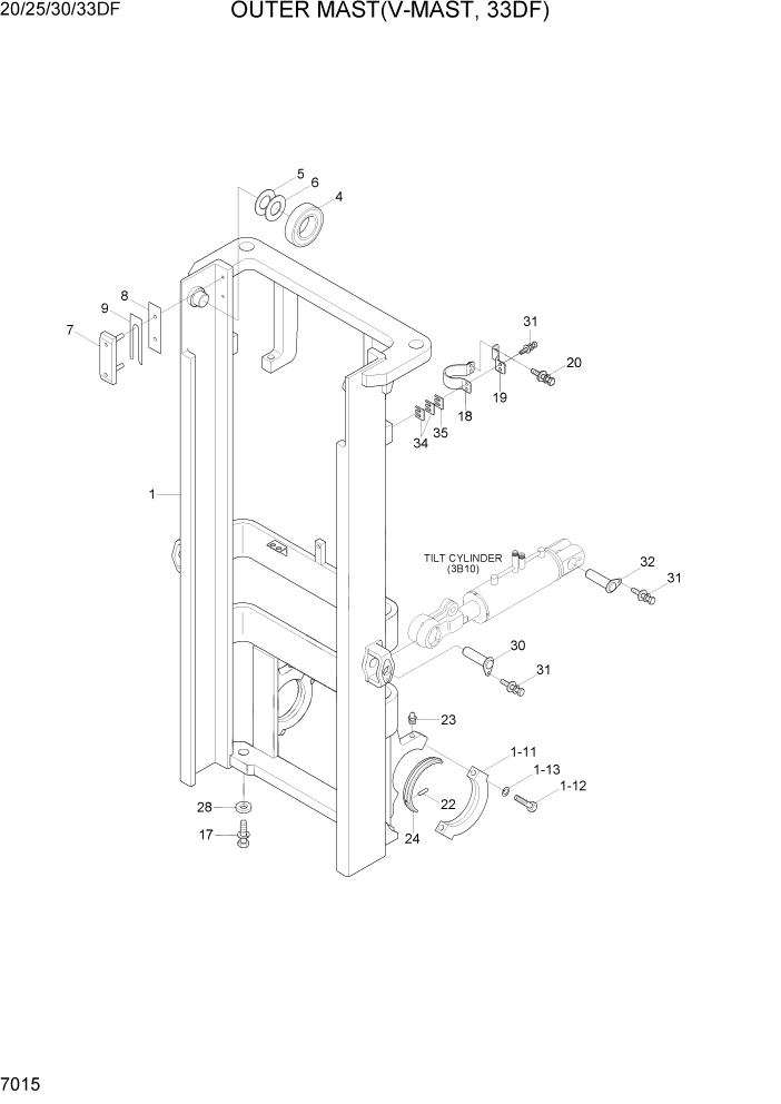 Схема запчастей Hyundai 20/25/30/33DF - PAGE 7015 OUTER MAST(V-MAST, 33DF) РАБОЧЕЕ ОБОРУДОВАНИЕ