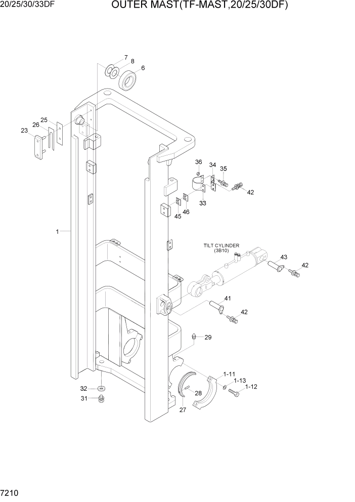 Схема запчастей Hyundai 20/25/30/33DF - PAGE 7210 OUTER MAST(TF-MAST, 20/25/30DF) РАБОЧЕЕ ОБОРУДОВАНИЕ