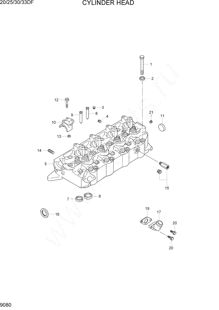 Схема запчастей Hyundai 20/25/30/33DF - PAGE 9080 CYLINDER HEAD ДВИГАТЕЛЬ БАЗА