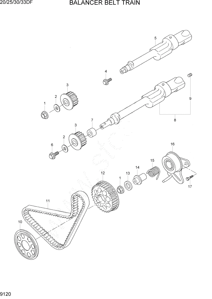 Схема запчастей Hyundai 20/25/30/33DF - PAGE 9120 BALANCER BELT TRAIN ДВИГАТЕЛЬ БАЗА