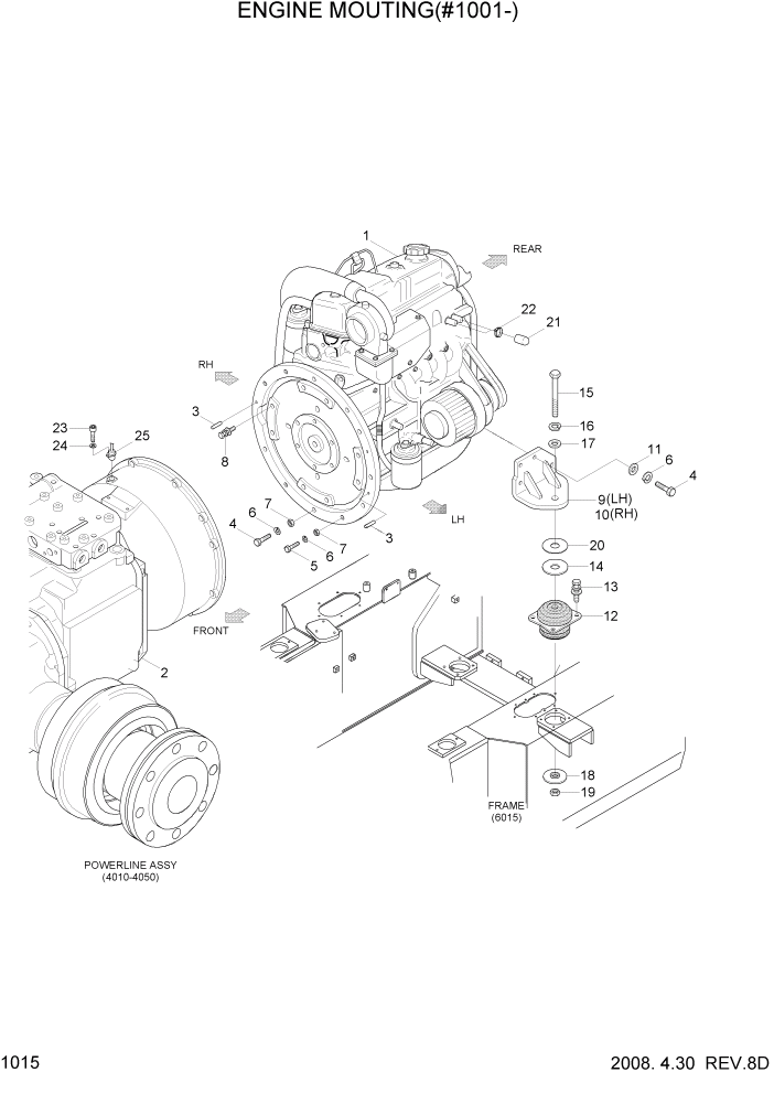 Схема запчастей Hyundai 35/40/45D-7 - PAGE 1015 ENGINE MOUNTING(#1001-) СИСТЕМА ДВИГАТЕЛЯ