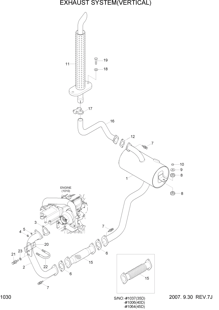 Схема запчастей Hyundai 35/40/45D-7 - PAGE 1030 EXHAUST SYSTEM(VERTICAL) СИСТЕМА ДВИГАТЕЛЯ