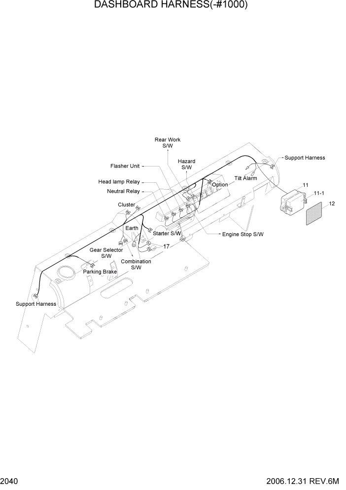 Схема запчастей Hyundai 35/40/45D-7 - PAGE 2040 DASHBOARD HARNESS(-#1000) ЭЛЕКТРИЧЕСКАЯ СИСТЕМА
