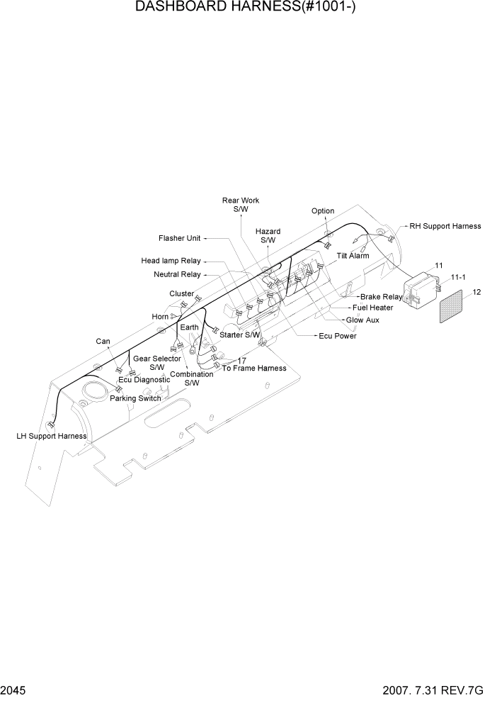 Схема запчастей Hyundai 35/40/45D-7 - PAGE 2045 DASHBOARD HARNESS(#1001-) ЭЛЕКТРИЧЕСКАЯ СИСТЕМА