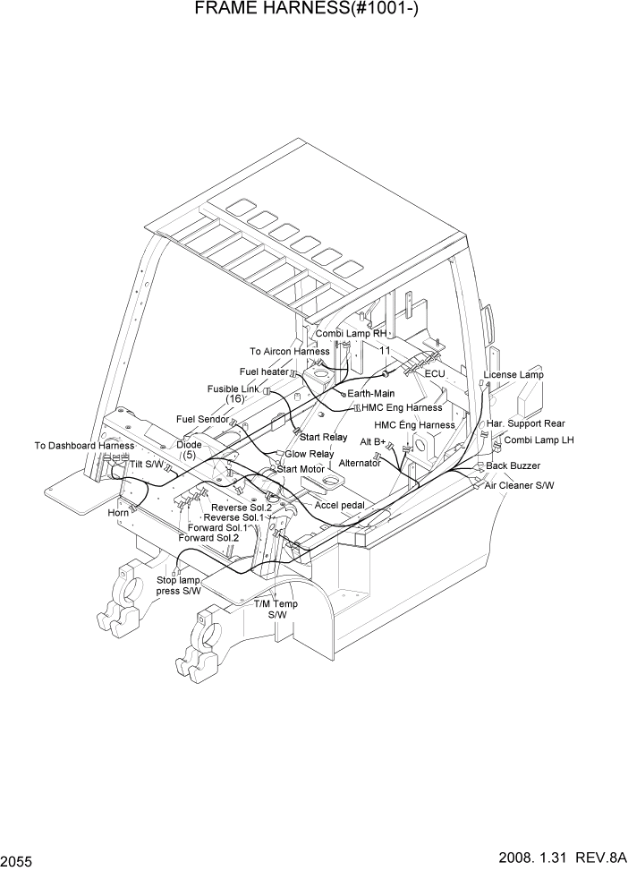 Схема запчастей Hyundai 35/40/45D-7 - PAGE 2055 FRAME HARNESS(#1001-) ЭЛЕКТРИЧЕСКАЯ СИСТЕМА