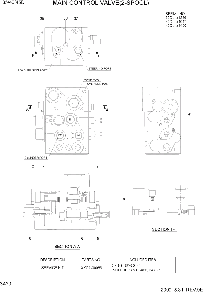 Схема запчастей Hyundai 35/40/45D-7 - PAGE 3A20 MAIN CONTROL VALVE(2-SPOOL) ГИДРАВЛИЧЕСКАЯ СИСТЕМА