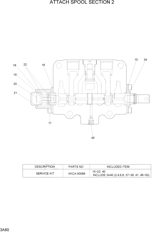 Схема запчастей Hyundai 35/40/45D-7 - PAGE 3A80 ATTACH SPOOL SECTION 2 ГИДРАВЛИЧЕСКАЯ СИСТЕМА