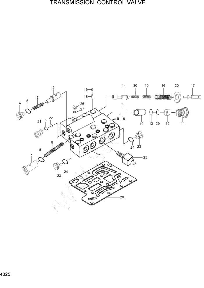 Схема запчастей Hyundai 35/40/45D-7 - PAGE 4025 TRANSMISSION CONTROL VALVE СИЛОВАЯ СИСТЕМА
