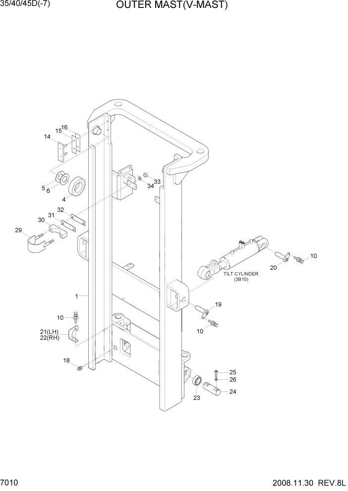 Схема запчастей Hyundai 35/40/45D-7 - PAGE 7010 OUTER MAST(V-MAST) РАБОЧЕЕ ОБОРУДОВАНИЕ