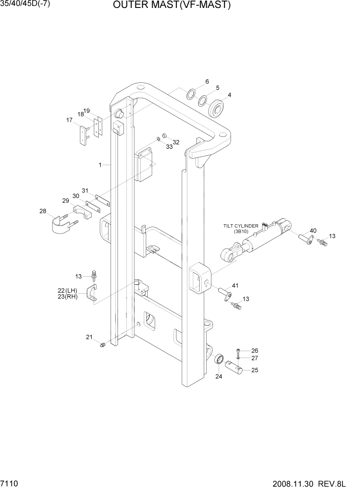 Схема запчастей Hyundai 35/40/45D-7 - PAGE 7110 OUTER MAST(VF-MAST) РАБОЧЕЕ ОБОРУДОВАНИЕ