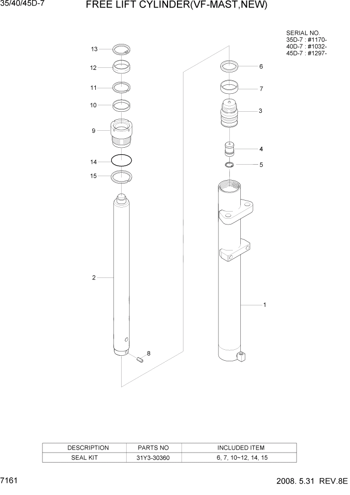 Схема запчастей Hyundai 35/40/45D-7 - PAGE 7161 FREE LIFT CYLINDER(VF-MAST,NEW) РАБОЧЕЕ ОБОРУДОВАНИЕ