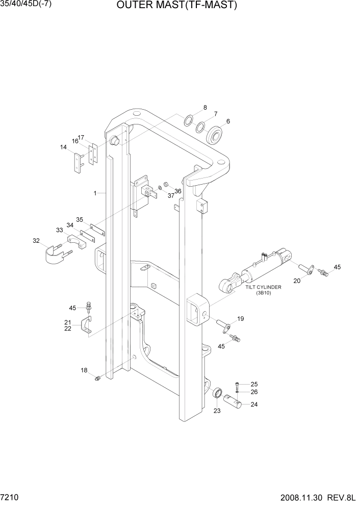 Схема запчастей Hyundai 35/40/45D-7 - PAGE 7210 OUTER MAST(TF-MAST) РАБОЧЕЕ ОБОРУДОВАНИЕ