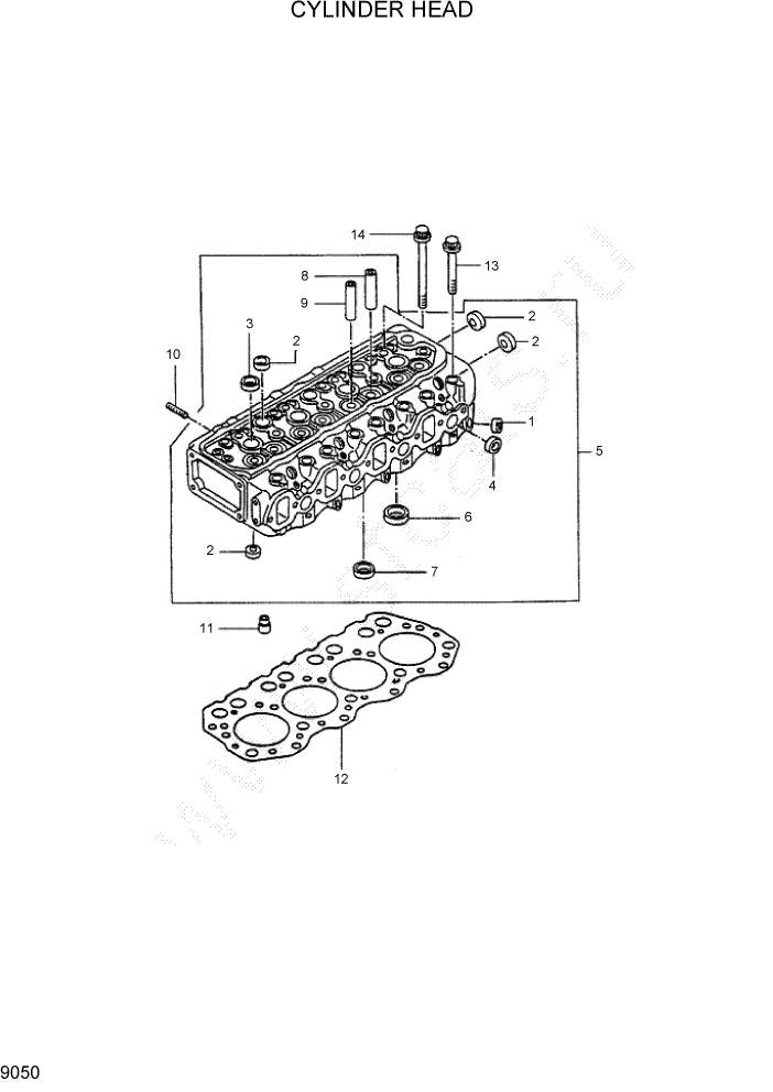 Схема запчастей Hyundai 35/40/45D-7 - PAGE 9050 CYLINDER HEAD ДВИГАТЕЛЬ БАЗА (- # 1000)