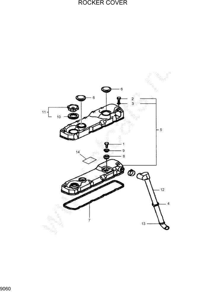 Схема запчастей Hyundai 35/40/45D-7 - PAGE 9060 ROCKER COVER ДВИГАТЕЛЬ БАЗА (- # 1000)