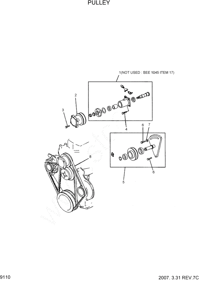 Схема запчастей Hyundai 35/40/45D-7 - PAGE 9110 PULLEY ДВИГАТЕЛЬ БАЗА (- # 1000)