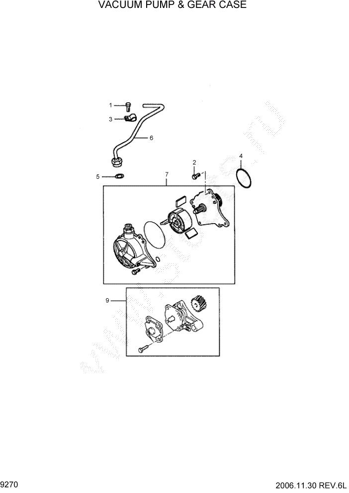 Схема запчастей Hyundai 35/40/45D-7 - PAGE 9270 VACUUM PUMP & GEAR CASE ДВИГАТЕЛЬ БАЗА (- # 1000)