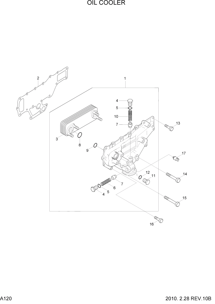 Схема запчастей Hyundai 35/40/45D-7 - PAGE A120 OIL COOLER ДВИГАТЕЛЬ БАЗА (# 1001)